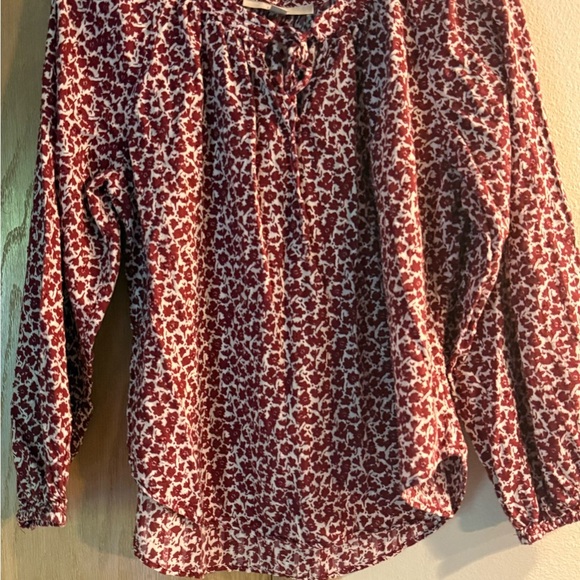 LOFT White and Pink Blouse with Bell Sleeves and Tie Front - Picture 1 of 3